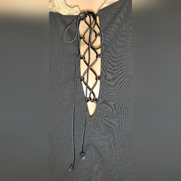 Vintage Fredericks of Hollywood Black Slip Negligee Dress LACE UP BACK Large - Picture 12 of 16